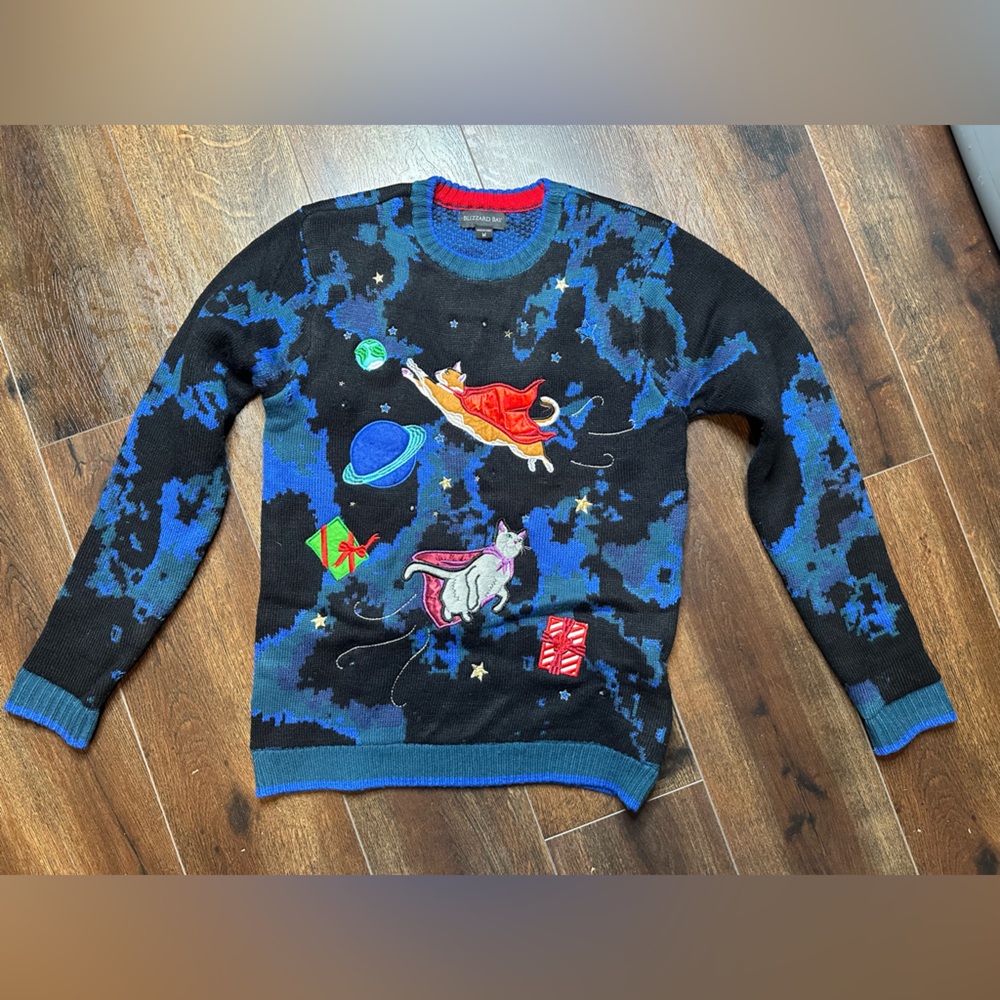 Blizzard Bay Super Hero Space Cats Light Up Christmas Sweater